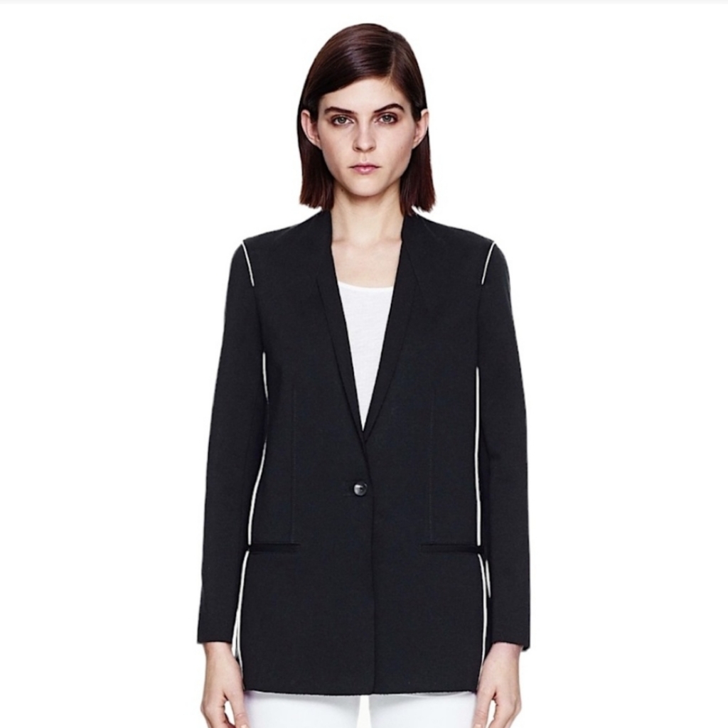 Helmut Lang I Us2 Raw Hem Blazer Jacket I Black With White Piping